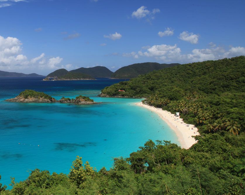 Turquoise bay and white beach in the Virgin Islands